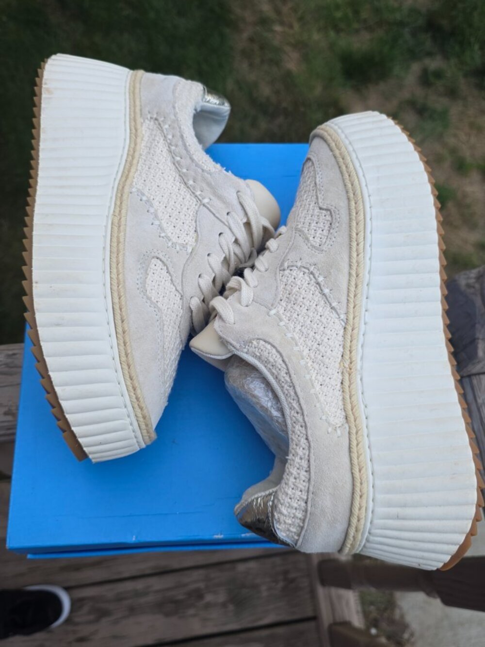 Dolce Vita Women's Platform Sneakers Ivory Knit Suede Size 8.5 Casual Shoes